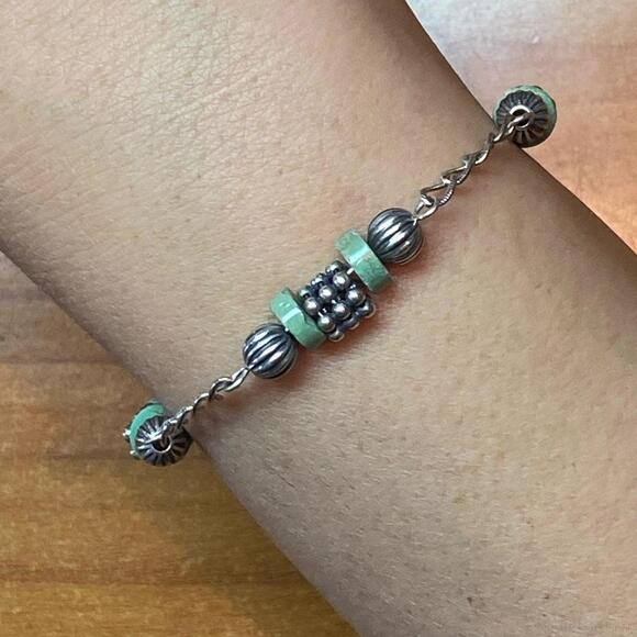 Carolyn Pollack Sterling Green Turquoise Disc Bead Decorated Link Bracelet - Picture 2 of 10